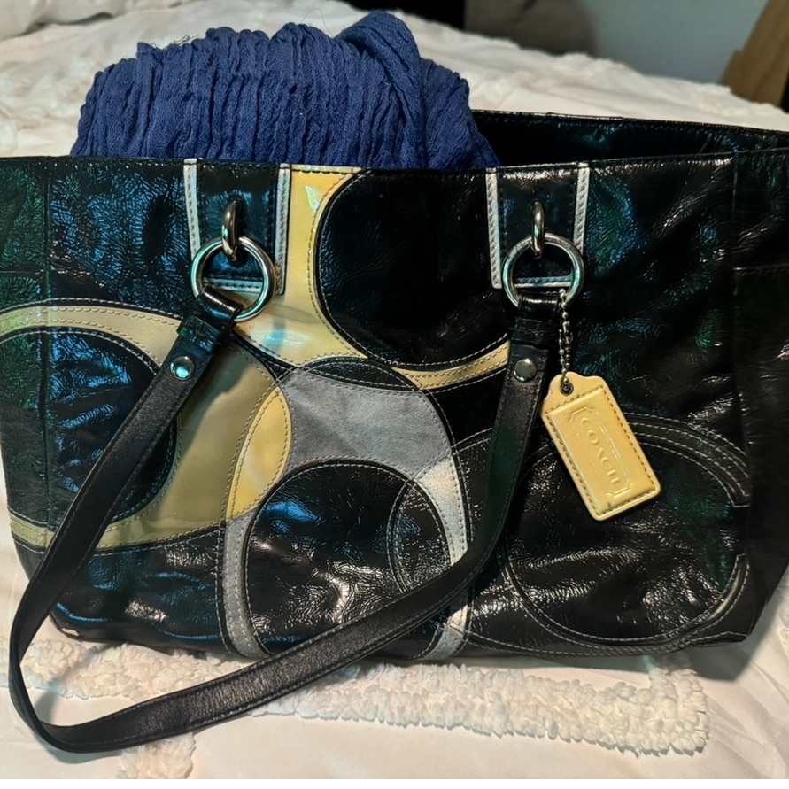 Classic Coach Bag, Multi Colored. Free Scarf.